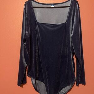 Old Navy Blue Long Sleeve Asymmetrical Bodysuit with Scoop Neck
